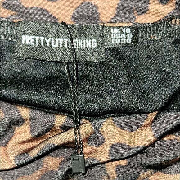 NWOT PrettyLittleThing Shape Brown Leopard Print Slinky Cowl Neck Maxi Dress 6 M - Picture 8 of 8